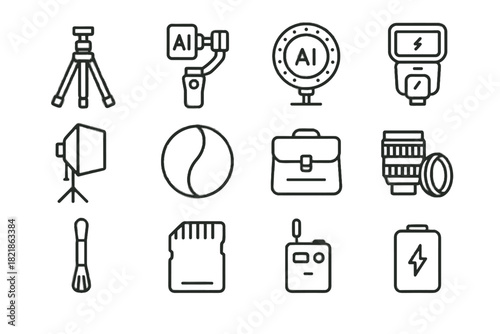 External vector icon ai softbox camera bag cleaning photography tools battery light