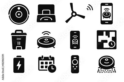 Icon home vacuum sensor obstacle carpet robot icons map dustbin brush vector