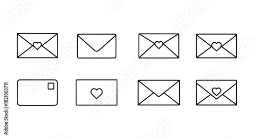 Line art icons of envelopes with hearts, symbolizing love and correspondence