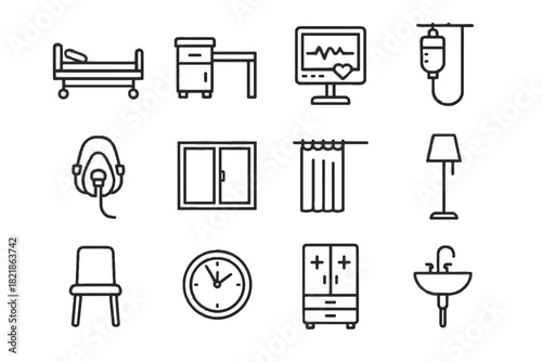Table iv hospital vector room cabinet monitor drip medical lamp heart icons