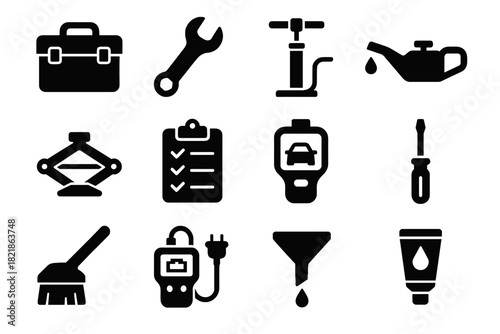 Maintenance service car scanner can funnel tube icons icon screwdriver vector jack