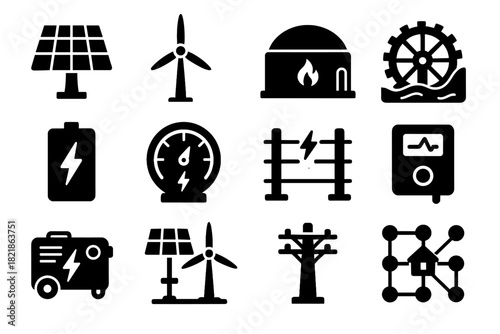 Water battery solar turbine renewable generator energy wind vector icon icons storage