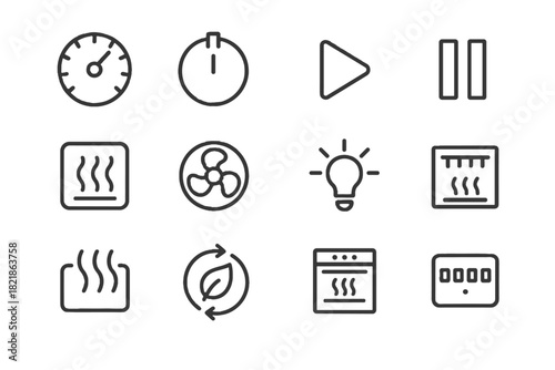 Digital grill control modern steam light icon start oven vector temperature button