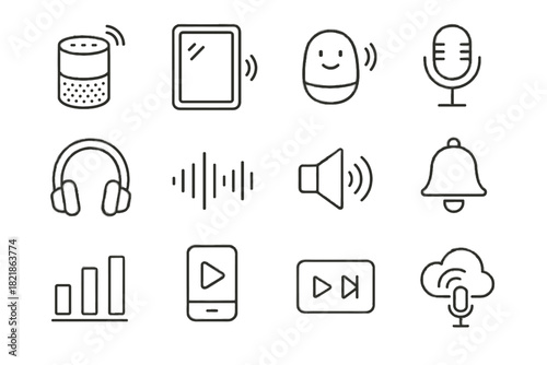 Smart control audio headphones speaker cloud bell volume icon microphone vector