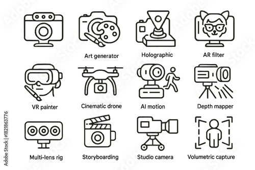 Depth storyboarding icon generator icons holographic studio camera scanner vector ai vr