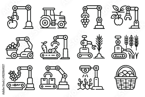 Wheat basket robotic sensor berry icon vector harvesting fruit picking icons crop