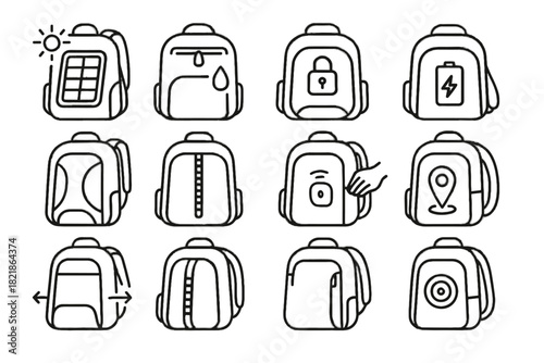 Safety vector smart back airflow design backpack power waterproof wireless icon icons