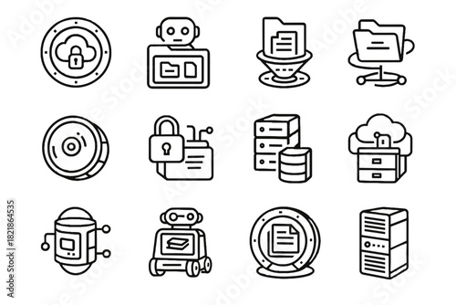 Vector icons cabinet icon unit futuristic filing network document archive pod cloud
