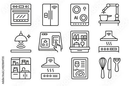 Kitchen fridge cooking futuristic icon vector automated icons interactive dishwasher digital smart