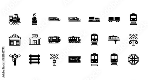 Train Icons Collection Railway, Transportation, Travel Elements