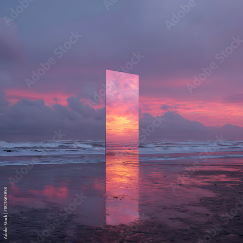 Abstract factasy and realistic mirror in desert, background, futuristic