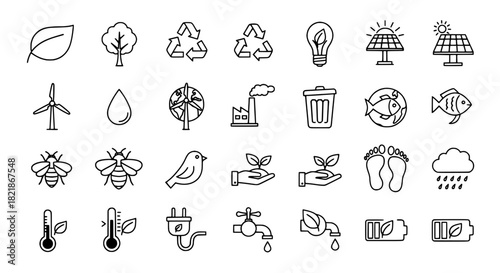Ecology and sustainable energy line icon collection