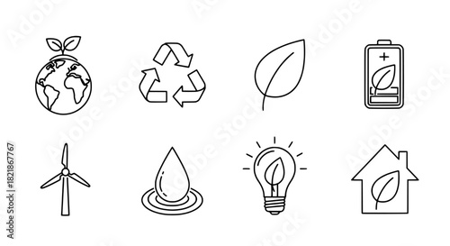 Set of thin line icons for ecology and sustainable green energy