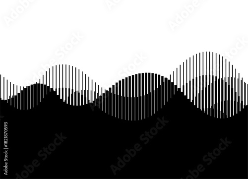 Vector transition from black to white. Waves of thin black parallel lines. Design element for covers, advertising, packaging. Vector background. Pattern in marine style. for interior. Wall decor.