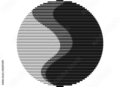 Round Vector pattern of abstract black waves on a white background. Design element for covers, advertising, packaging, labels. Vector background. Disk. Flower, Sun. eye.