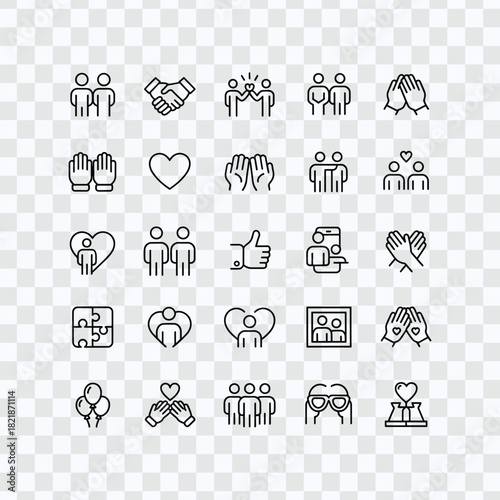 Handshakes, Love, Friendship & Relationships Icon Set – Vector Line Art Collection