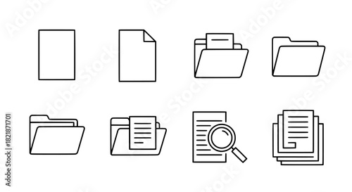 File Folder and Document Icons Set for Data Management and Organization