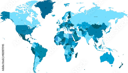 World map. Color modern vector map. Silhouette map