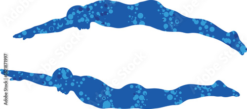 Abstract Blue Water Bubbles Texture Inside Silhouette of Swimmer Athlete Swimming in Pool or Ocean, Artistic Concept Illustration of Aquatic Sports, Freedom, and Healthy Lifestyle.