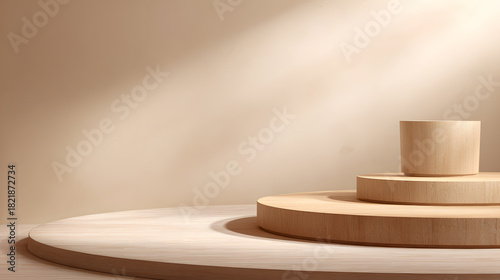 Fototapeta Naklejka Na Ścianę i Meble -  3d rendering of product display and demonstration for product, demo, backdrop, mockup, daylight, nature, beige	