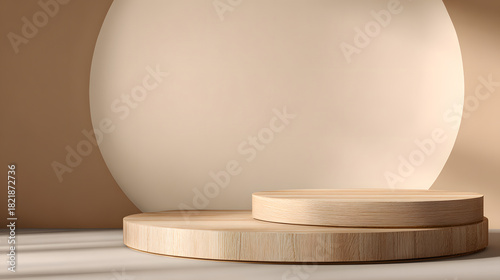 Fototapeta Naklejka Na Ścianę i Meble -  3d rendering of product display and demonstration for product, demo, backdrop, mockup, daylight, nature, beige	