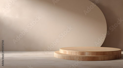 Fototapeta Naklejka Na Ścianę i Meble -  3d rendering of product display and demonstration for product, demo, backdrop, mockup, daylight, nature, beige	
