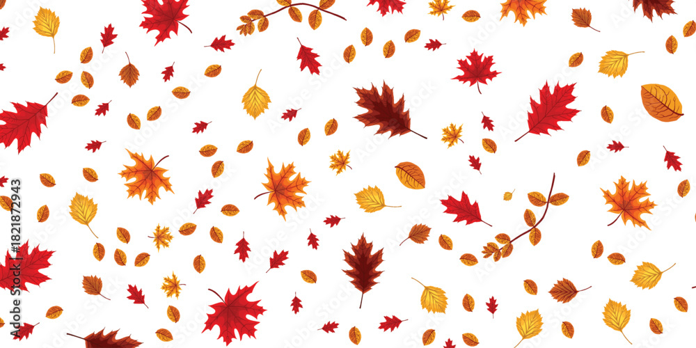 Obraz premium Autumn leaves falling seamless pattern on white background for seasonal design