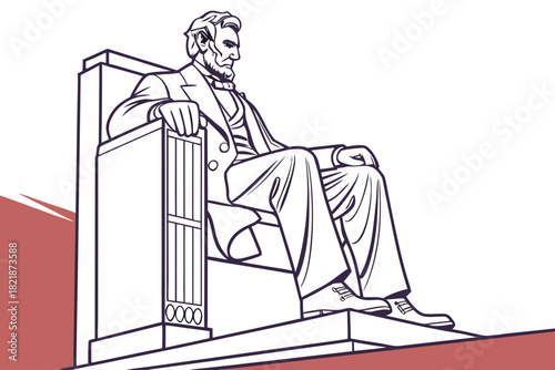 Lincoln Memorial Marble Statue Minimal Outline Vector – Modern USA Landmark Design for Travel, Culture, and Lifestyle Graphics
