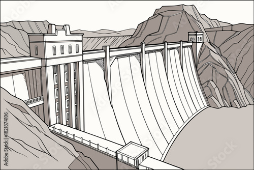 Hoover Dam Geometric Engineering Art Vector – Modern Landmark Illustration for Architecture, Travel, and Lifestyle Graphics