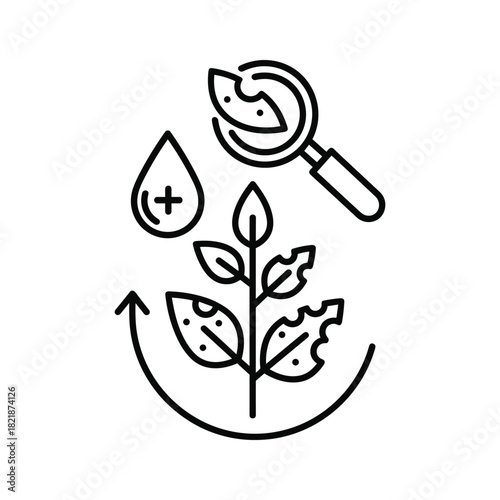 Plant disease inspection and treatment cycle icon isolated on