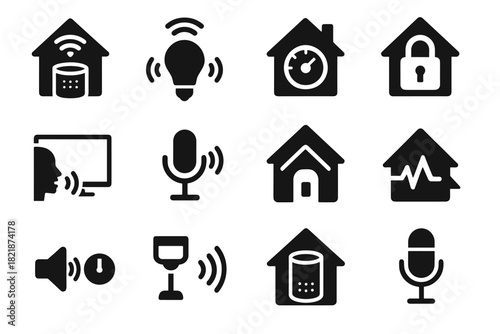 Automation microphone vector voice icon icons remote smart home device tv lock