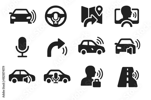 Assistance automation automotive command icon assistant symbol driving voice dashboard navigation vector