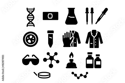 Icon centrifuge dna biotech icons petri lab dishes vector test flask goggles