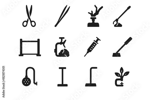 Icon spatula element aquascape tools flattener holder vector icons frame planting layout