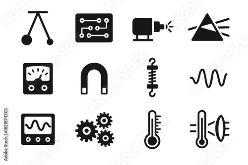 Pendulum voltmeter icon generator virtual oscillograph lab wave physics circuit vector lens