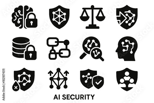 Icon data security icons ml shield ai bias attack poisoning network vector