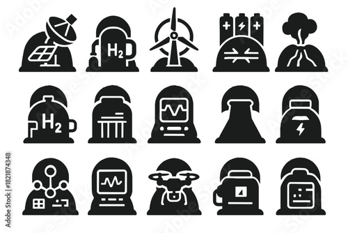 Cooling icon drone bank vector station energy turbine icons wind tower dome