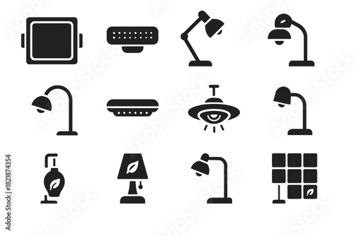 Lamp icons spotlight pendant icon reading eco table lighting vector light led