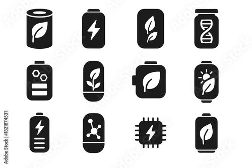 Energy output icons compact icon eco bio chip chemical unit module capsule
