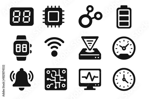 Holographic board display vector icon energy timepiece sensor micro monitoring hub microchip