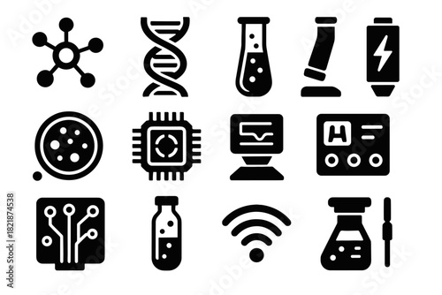 Icon tube grid connection test vial panel biotech ai core wireless vector