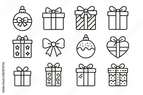 Ornament icon gift bauble package present collection metallic patterned wrapped vector