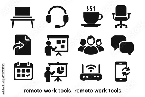 Coffee sync call icons chat document work icon task remote presentation vector