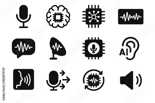Icon recording vector icons symbol voice software network neural recognition speech processor
