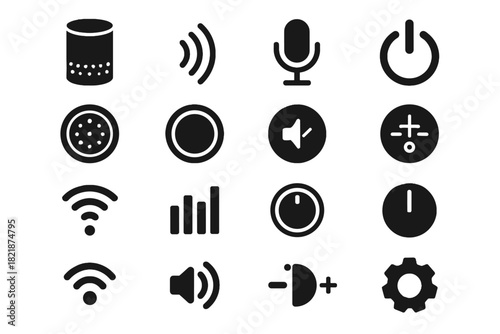 Touch icon vector volume led ai controls voice power button speaker