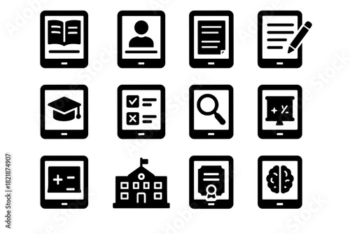 Quiz online learning building vector notes certificate icons icon graduation school virtual