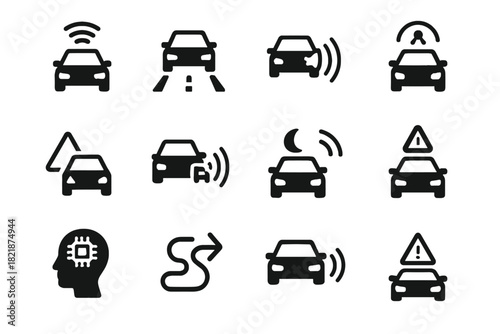 Spot icons car mode ai dashboard alerts route vector blind lane icon