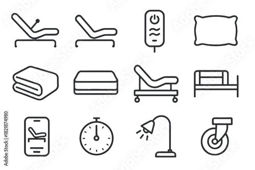 Vector mattress timer lever icons app pillow remote control bed icon wheels
