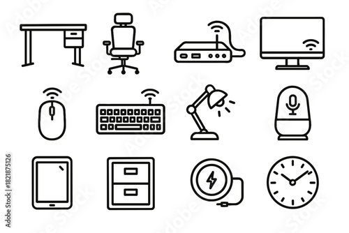 Docking office smart mouse clock lamp wall vector ai icon wireless ergonomic