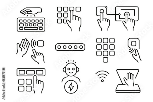 Typing numeric icon vector input devices panel interactive energy display connectivity touchless